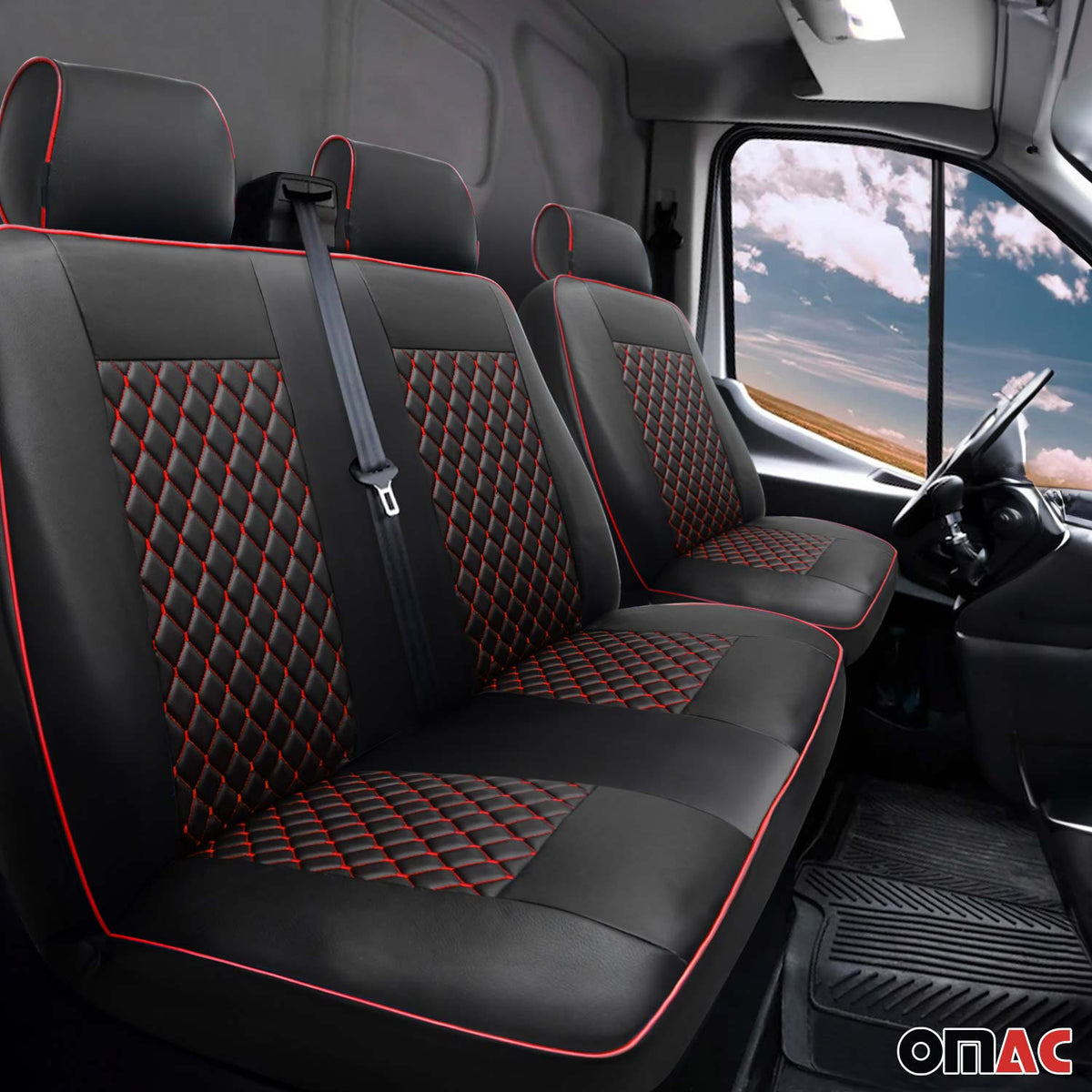 Schonbezüge Kunstleder Sitzbezug Sitzbezüge Schwarz für VW T5 T6 Transporter 2+1