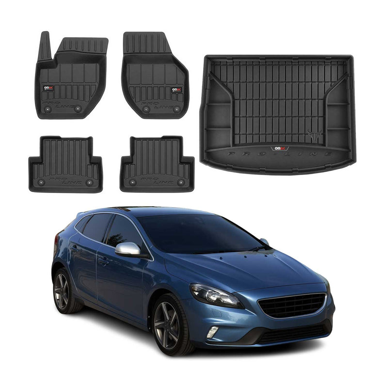 OMAC Fußmatten & Kofferraumwanne Set für Volvo V40 2012-2019 Gummi Schwarz 5x