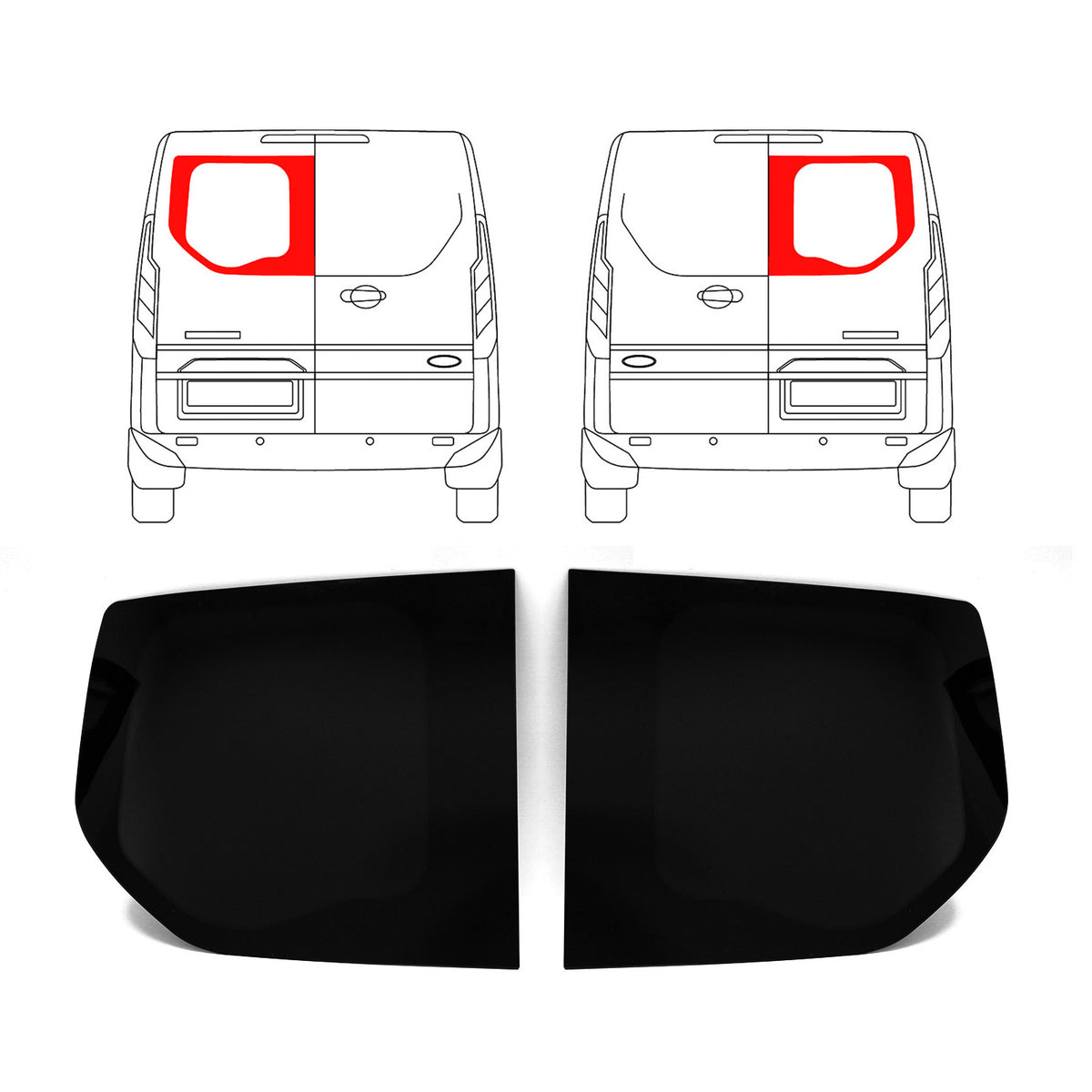 Heckflügeltür Autoglas für Ford Transit Custom 2014-2024 Links Rechts L1 L2 SET