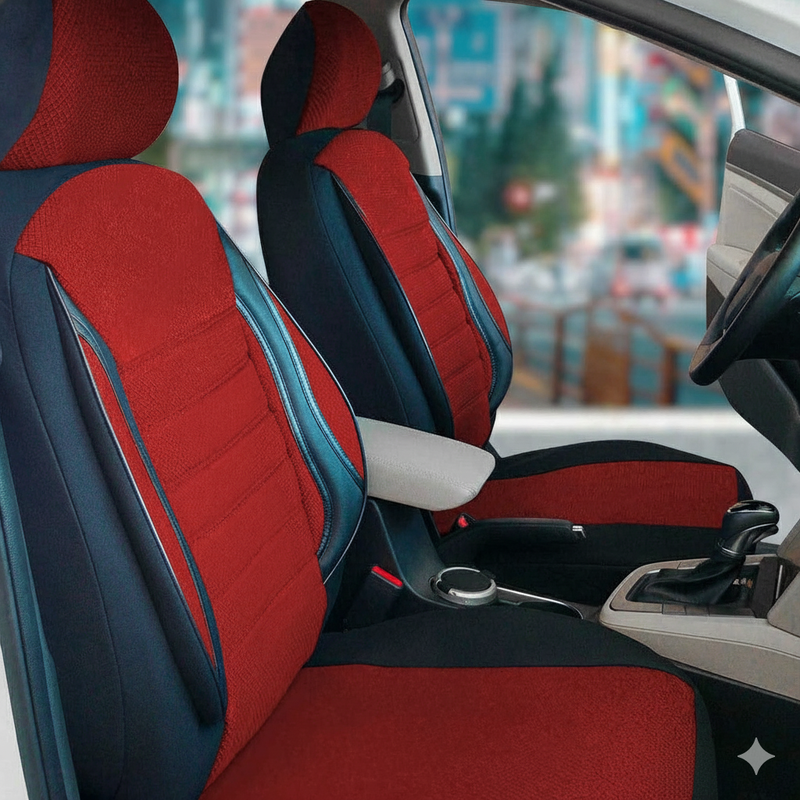 Schonbezüge Sitzbezüge für VW T5 T6 2003-2025 Schwarz Rot 2 Sitz Vorne Satz