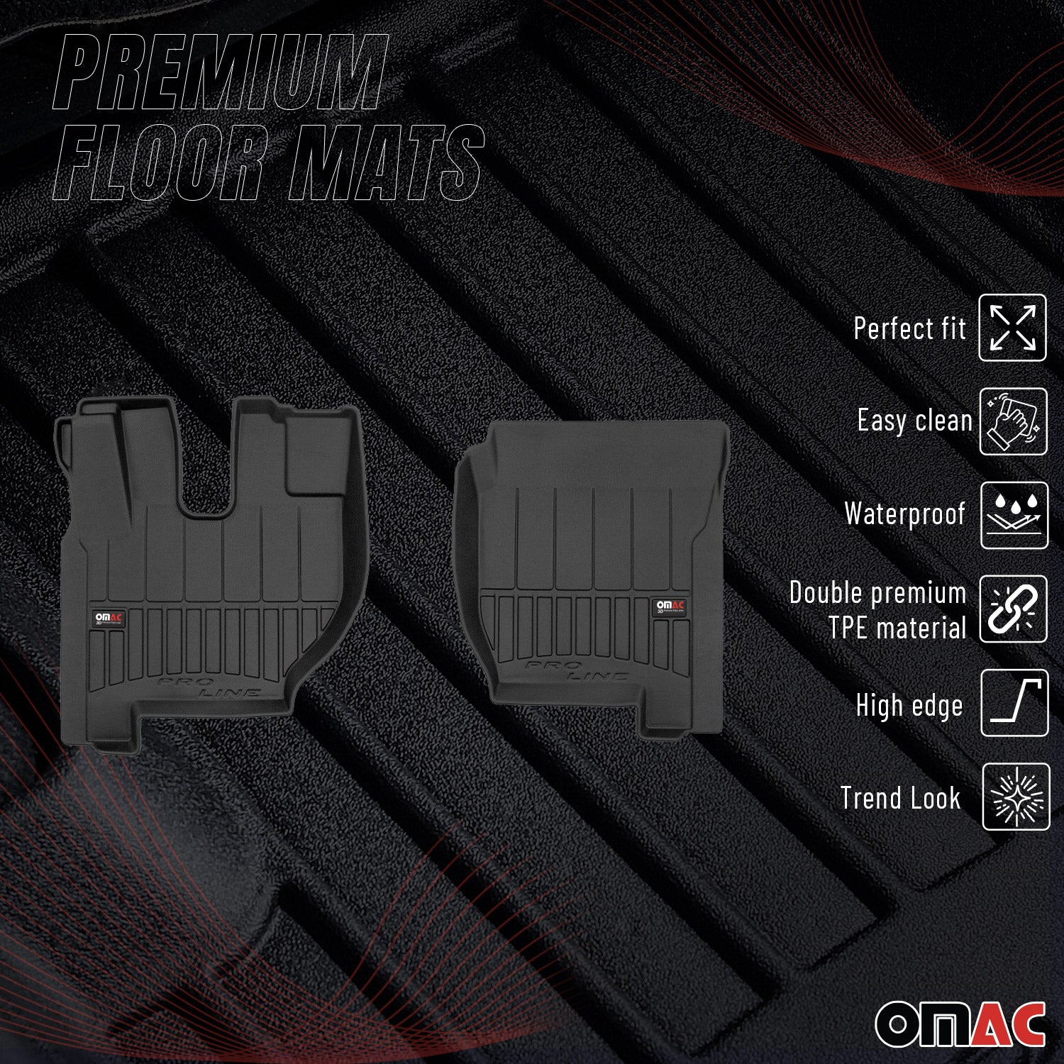 OMAC Gummi Fußmatten für Volvo FH 2012-2026 Premium TPE 3D Automatten Schwarz 2x