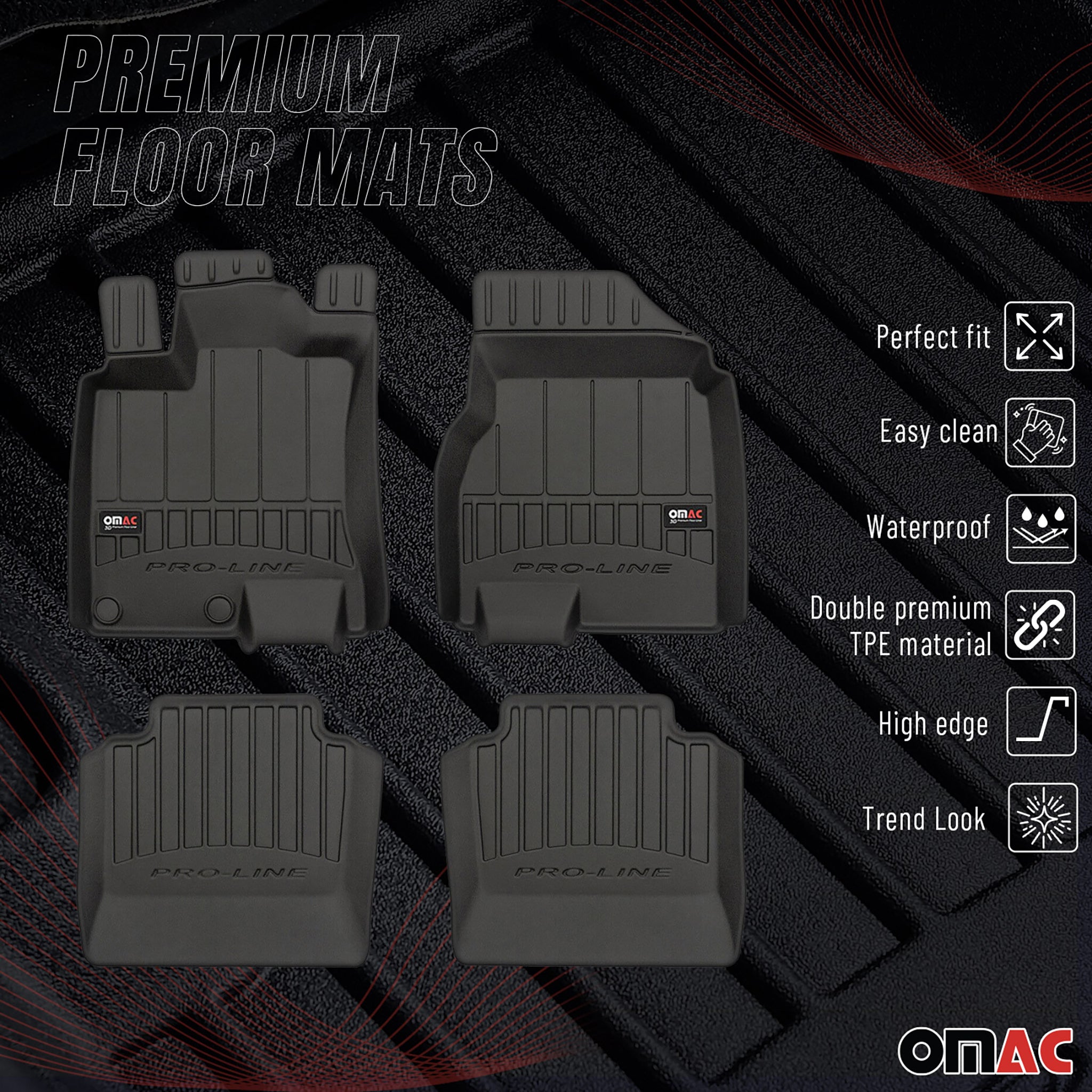 OMAC Gummi Fußmatten für Nissan Qashqai +2 J10 2008-2014 Premium TPE Schwarz 4x