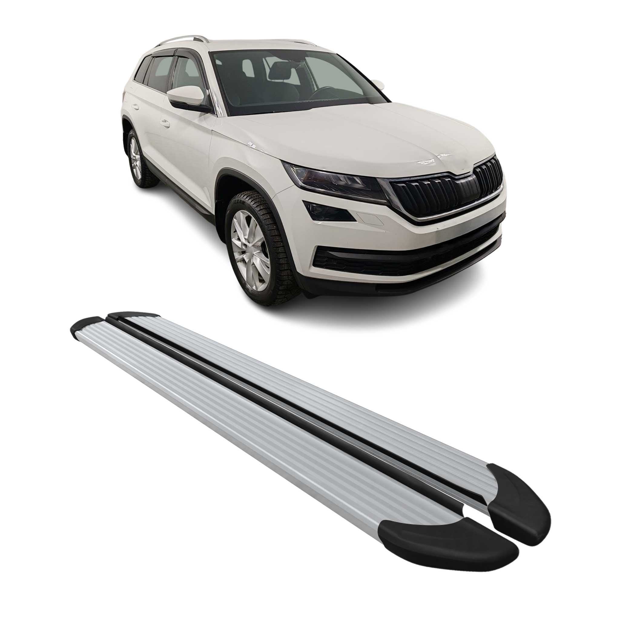 Seitenschweller Trittbretter Schweller für Skoda Kodiaq 2017-2023 Aluminium Grau