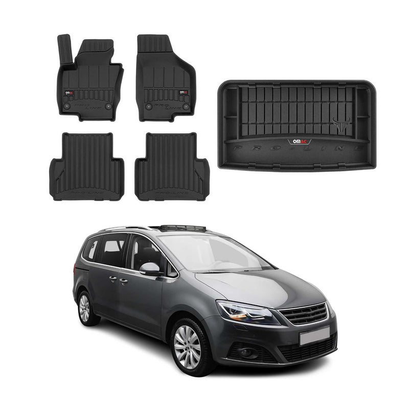 OMAC Fußmatten & Kofferraumwanne Set für Seat Alhambra 2010-2020 3.Reihe Gummi