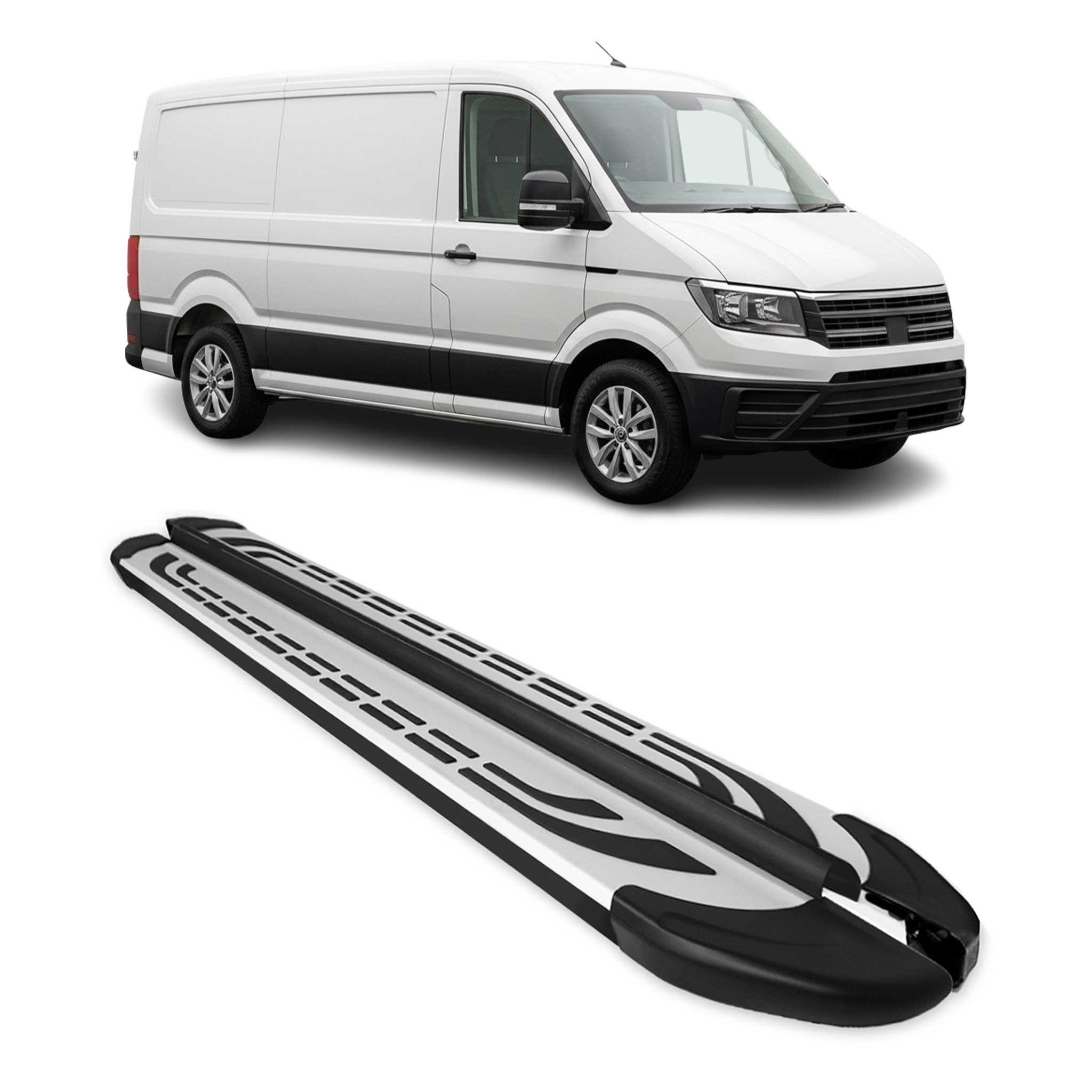 Trittbretter Seitenschweller für VW Crafter 2017-2026 L1 Silber Schwarz 2 tlg