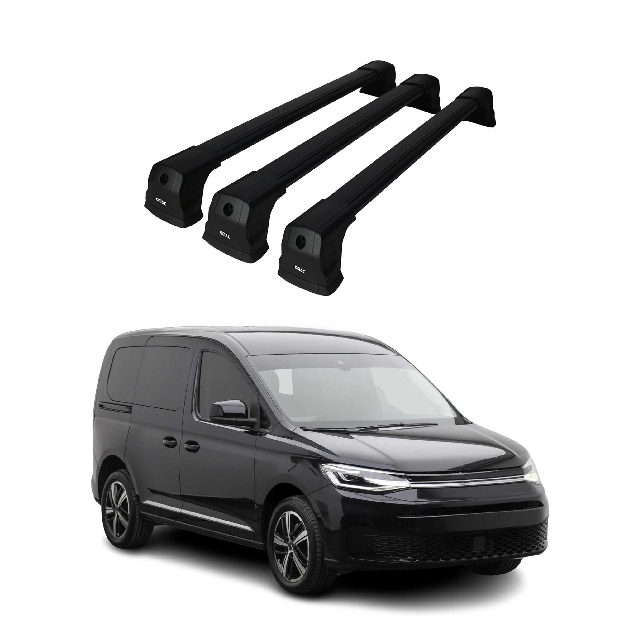 Dachträger Grundtäger für VW Caddy Maxi 2020-2026 75kg Aluminium Schwarz 3 tlg