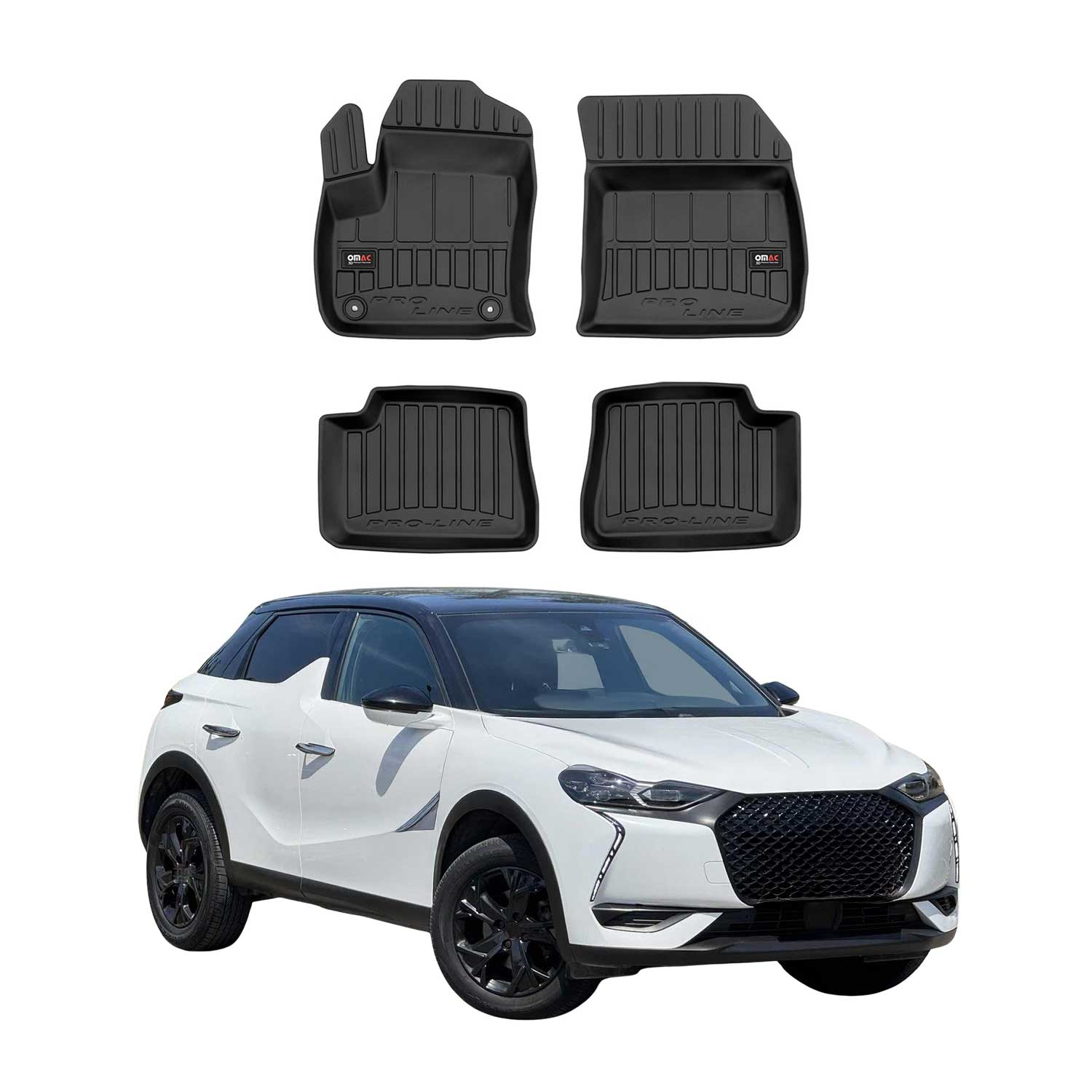 OMAC Gummi Fußmatten für DS 3 Crossback E-Tense 2018-2022 Premium TPE Schwarz 4x