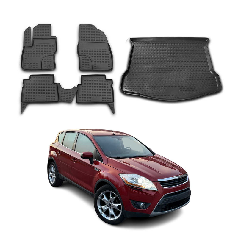 Fußmatten & Kofferraumwanne Set für Ford Kuga 2008-2013 Gummi TPE Schwarz 5x