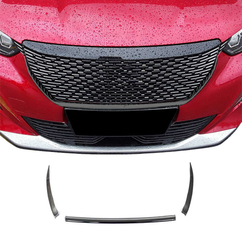 Kühlergrill Leisten Grillleisten für Peugeot 2008 2020-2021 Edelstahl Dunkel 3x