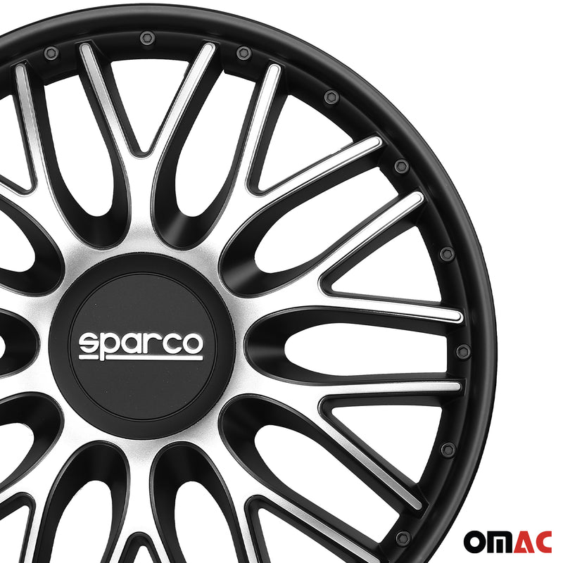 Radkappen Radzierblenden Sparco Roma 15" Zoll Abdeckung Set Silber Schwarz 4x