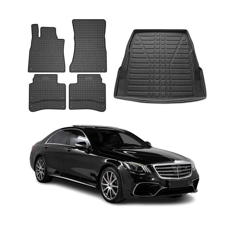 Fußmatten & Kofferraumwanne Set für Mercedes S Klasse W222 Limo 2014-2018 Gummi
