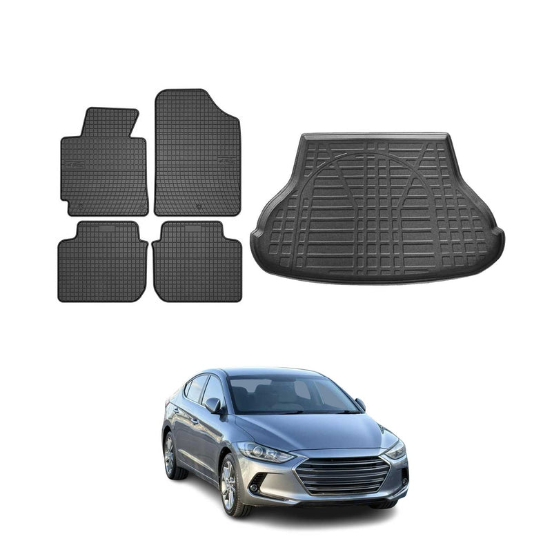 Fußmatten & Kofferraumwanne Set für Hyundai Elantra 2010-2015 Gummi Schwarz 5x