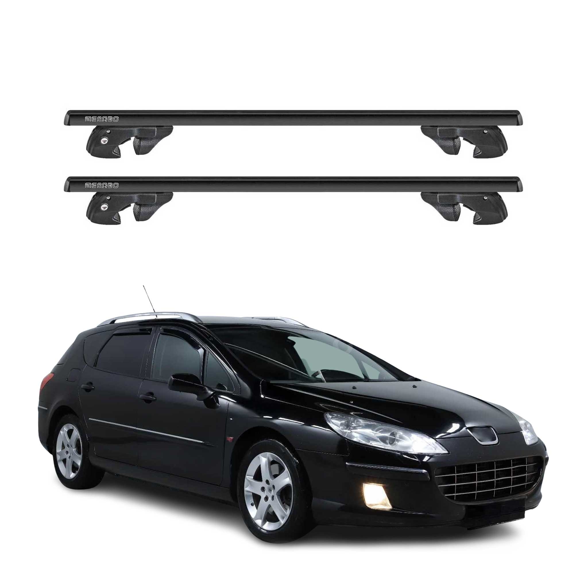 Dachträger Grundtäger für Peugeot 407 Kombi 2004-2011 Alu 90kg TÜV Schwarz 2tlg