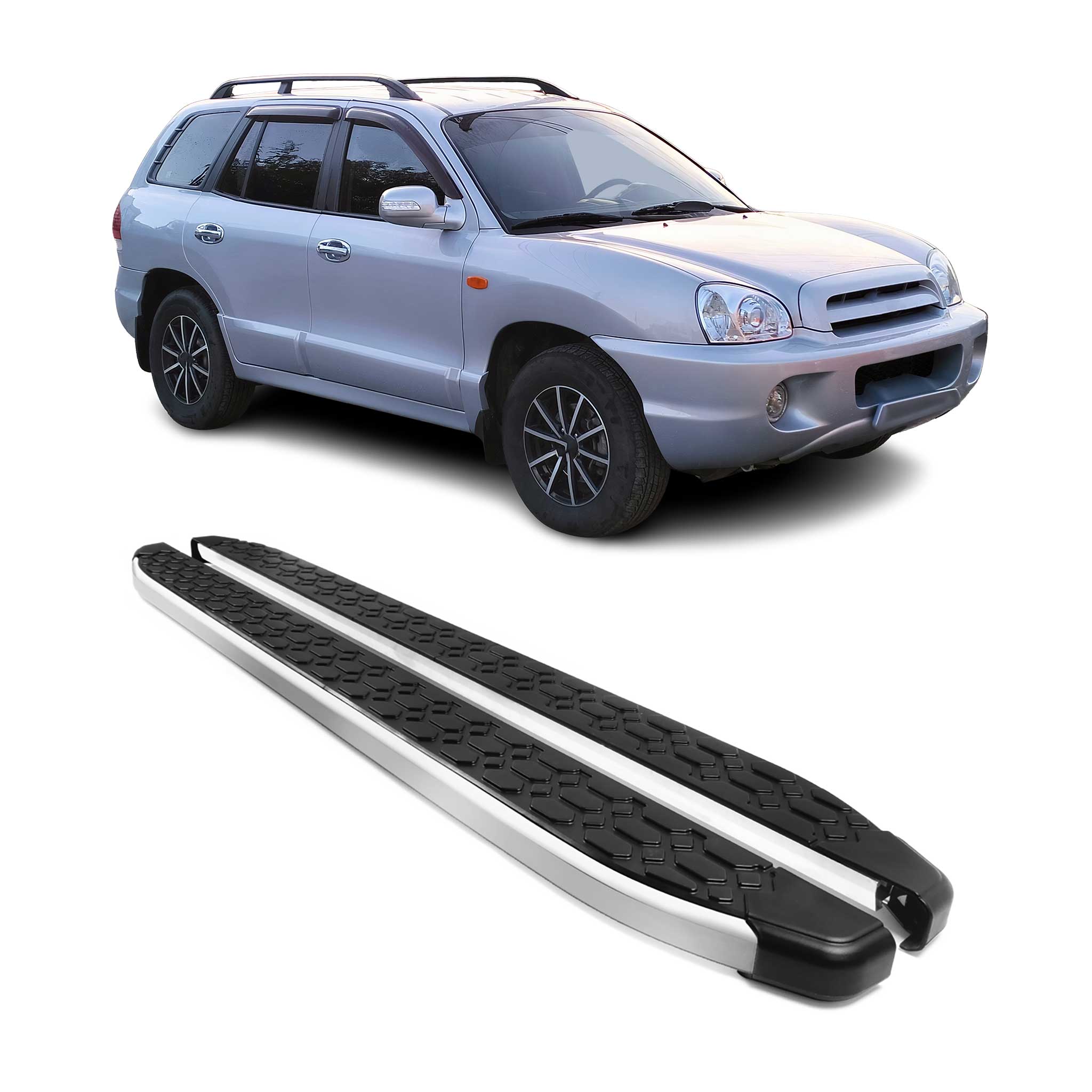 Alu Trittbretter Seitenschweller für Hyundai Santa Fe II 2007-12 Schwarz Silber