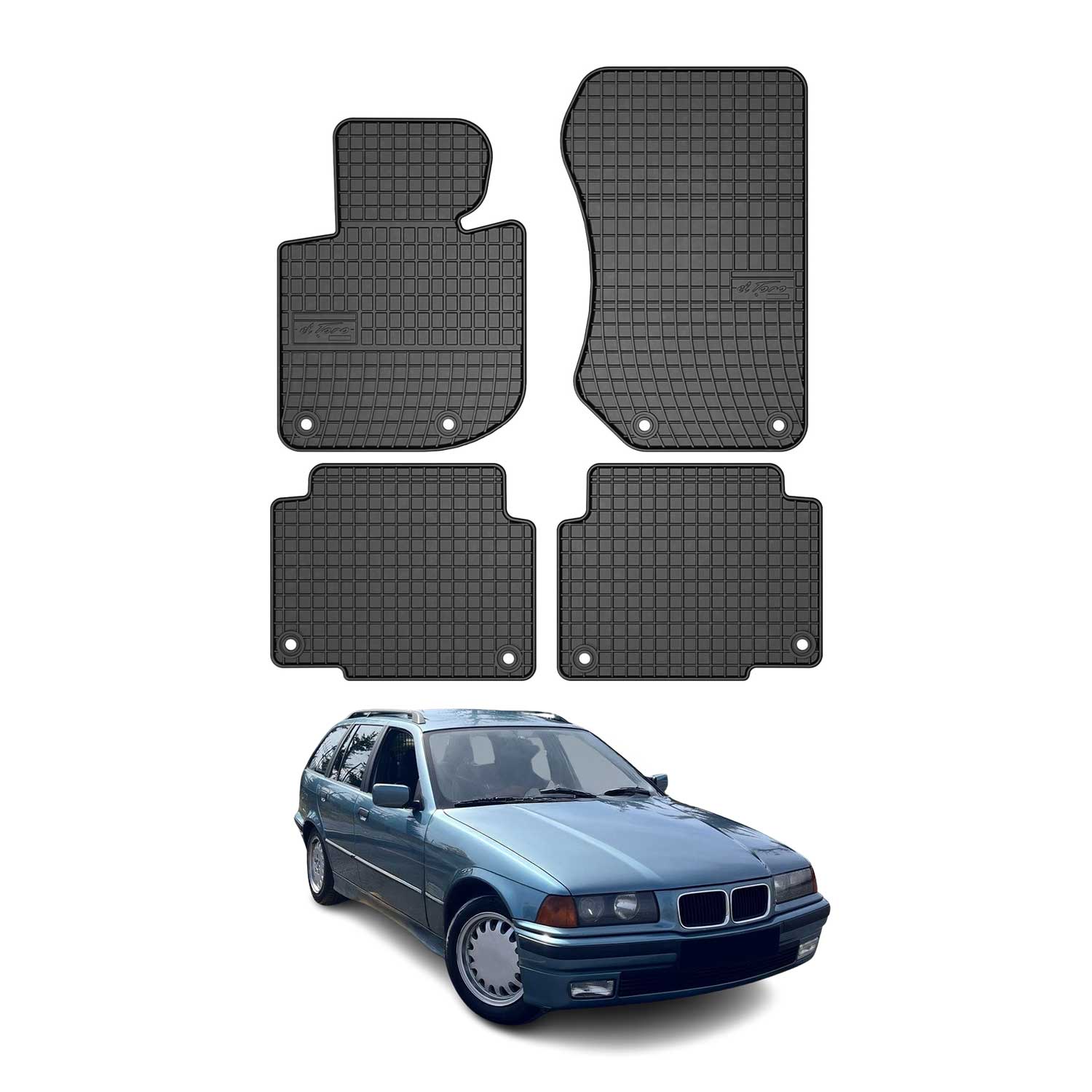 OMAC Gummi Fußmatten für BMW 3er Limo Touring E36 1990-1998 Automatte Schwarz 4x