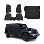 Fußmatten & Kofferraumwanne Set für Jeep Wrangler 2018-2026 Gummi TPE Schwarz 5x