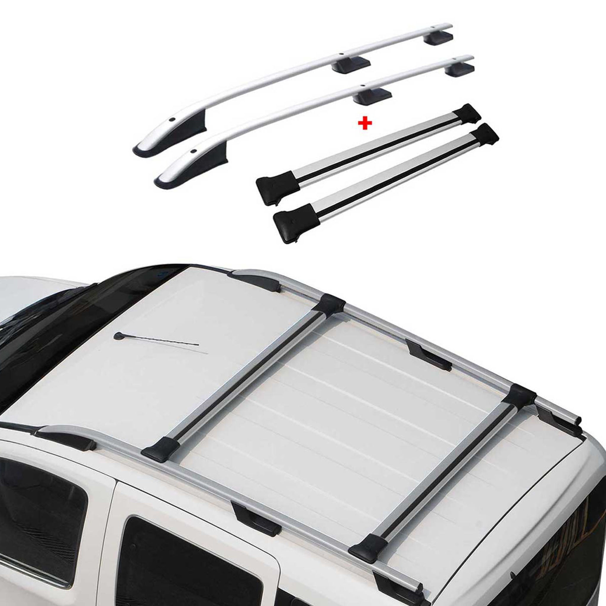 Dachreling + Dachträger SET für Ford Transit 2015-26 L3 Langer Aluminium Silber