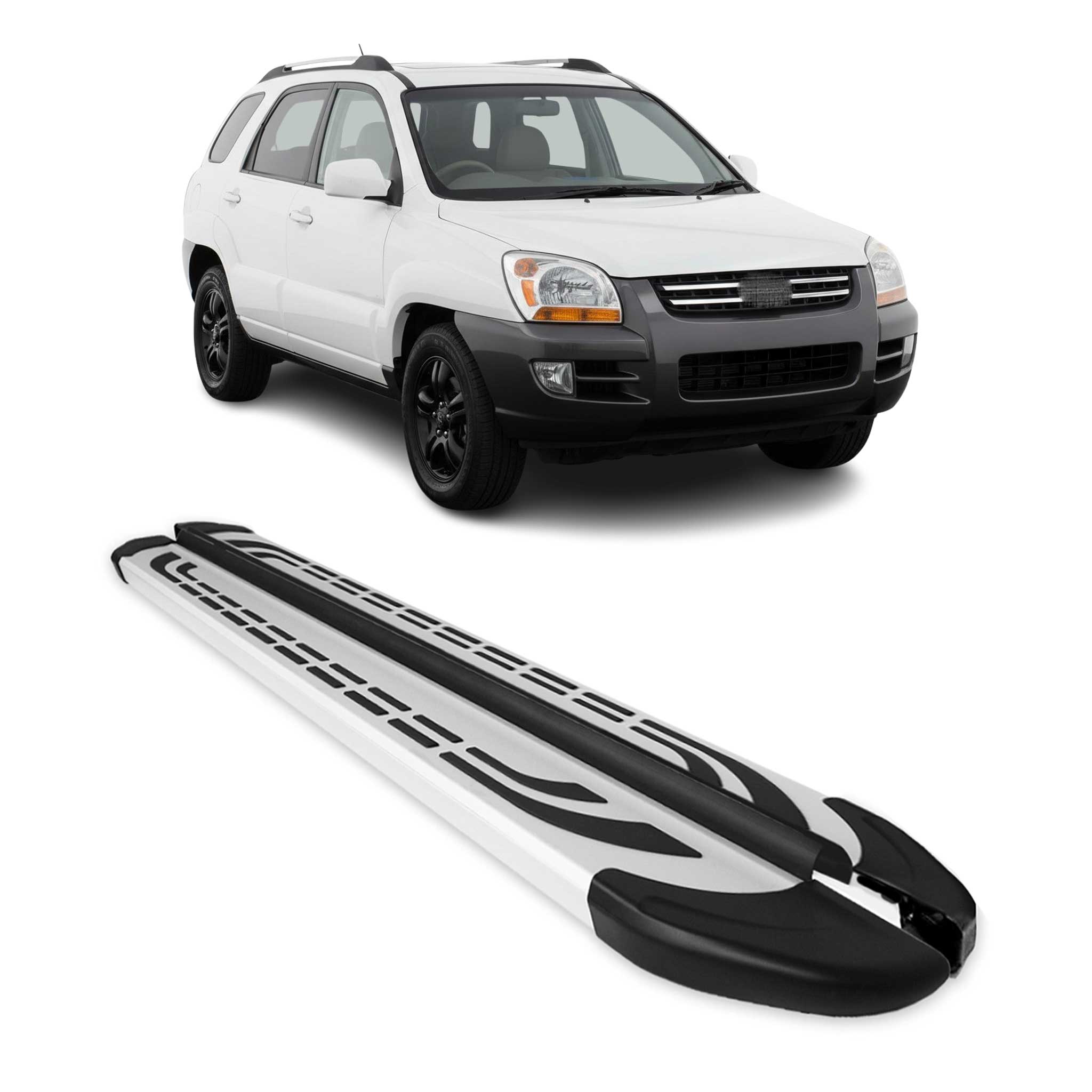 Trittbretter Seitenschweller Seitenbretter für Kia Sportage 2004-2010 Alu Grau