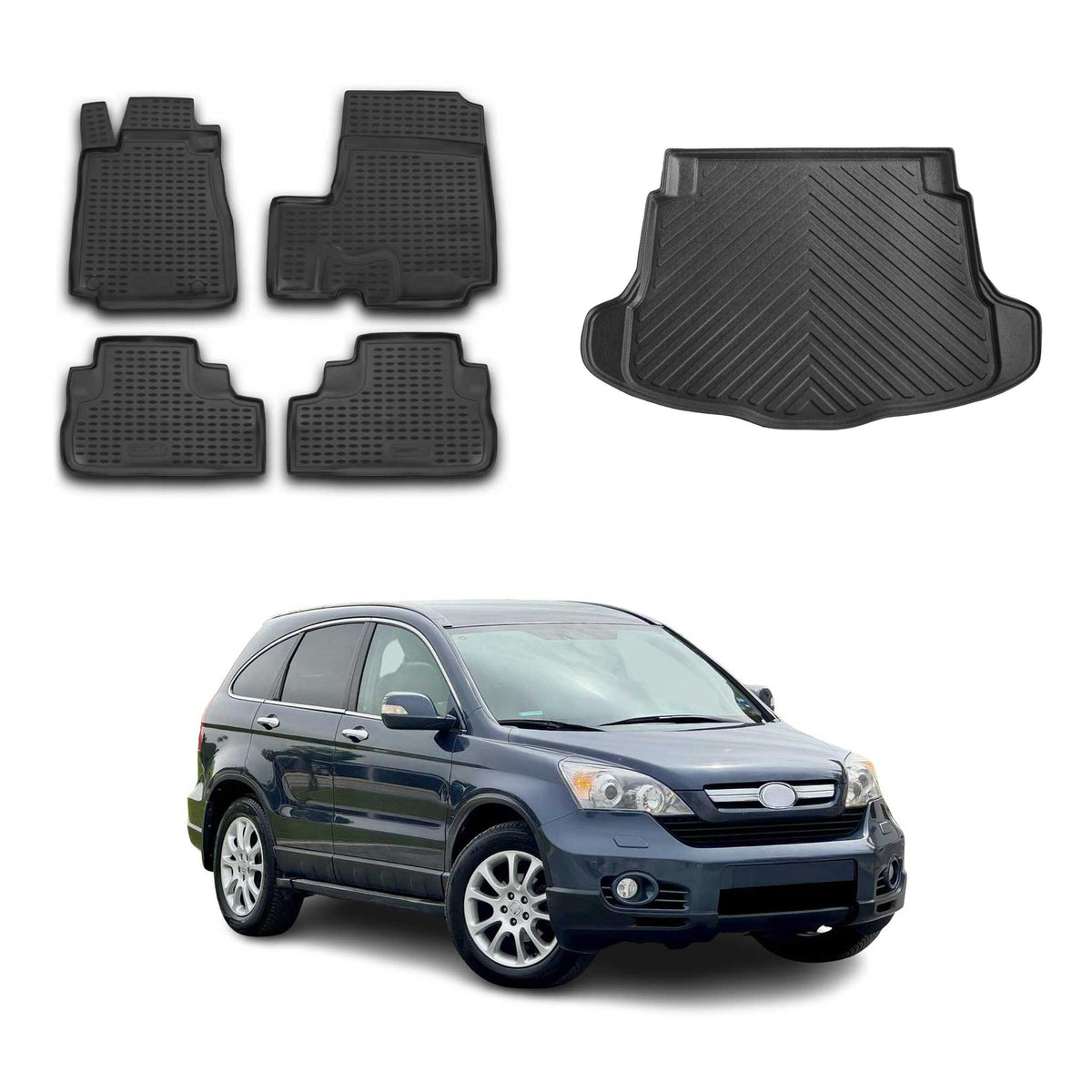 OMAC Fußmatten & Kofferraumwanne Set für Honda CR-V III 2007-2012 Schwarz