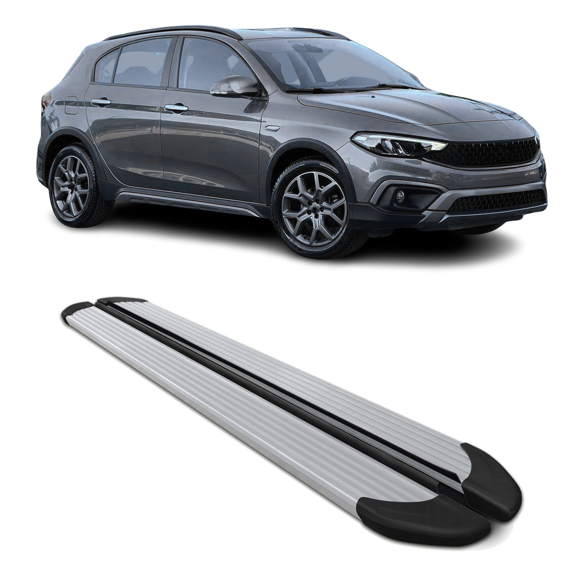 Seitenschweller Trittbretter Schweller für Fiat Tipo Cross 2020-2026 Alu Grau