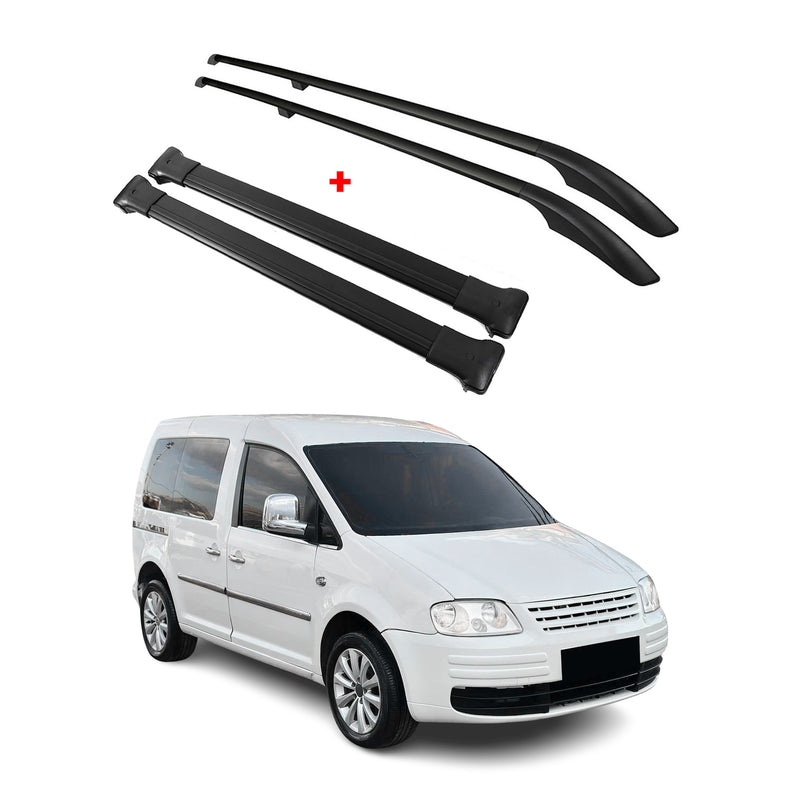 Dachreling + Dachträger SET für VW Caddy 2003-2015 Kurzer Alu Schwarz 4tlg