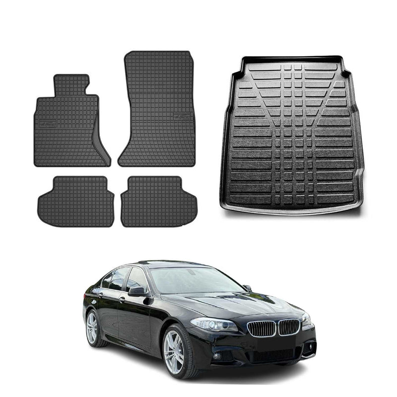 Fußmatten & Kofferraumwanne Set für BMW 5er F10 2009-2017 Gummi TPE Schwarz 5x
