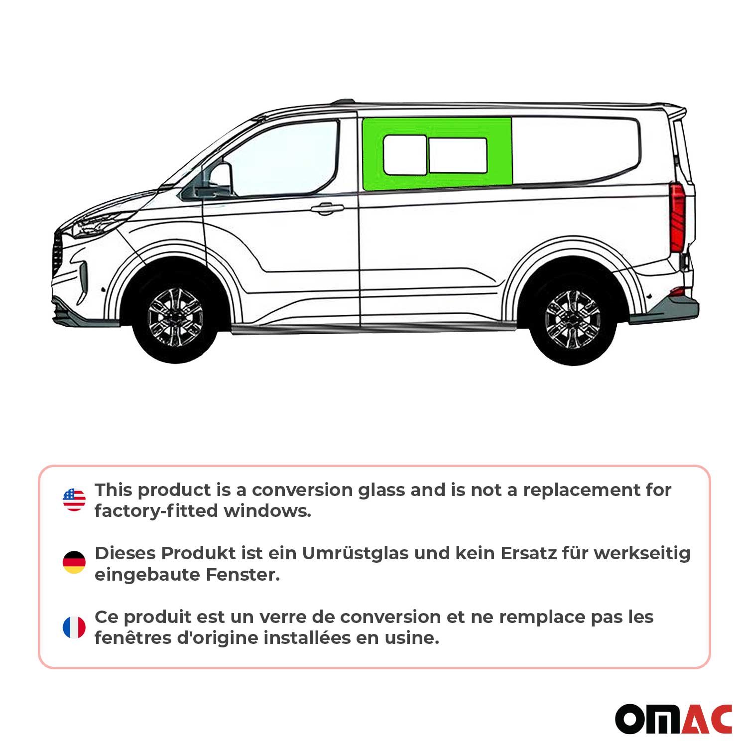 Seitenfenster Schiebetür  für Ford Transit Custom V710 2023-26 Vorne Links L1 L2