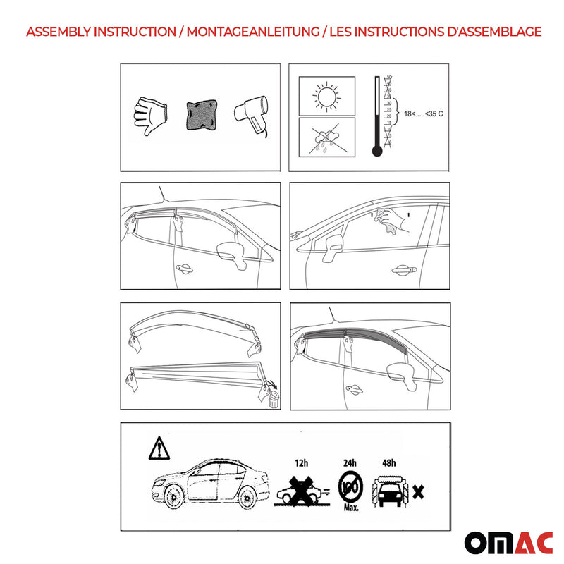 4x Windabweiser Regenabweiser für Kia Optima Stufenheck 2010-2015 Acryl Dunkel