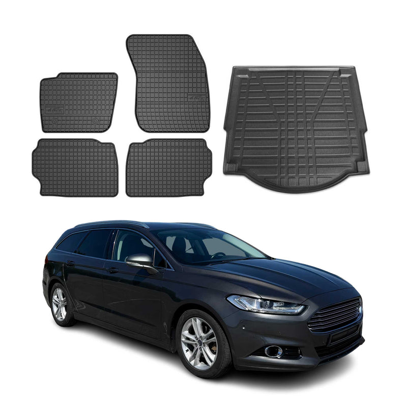 Fußmatten & Kofferraumwanne Set für Ford Mondeo mk5 Wagon 2014-22 Gummi Schwarz