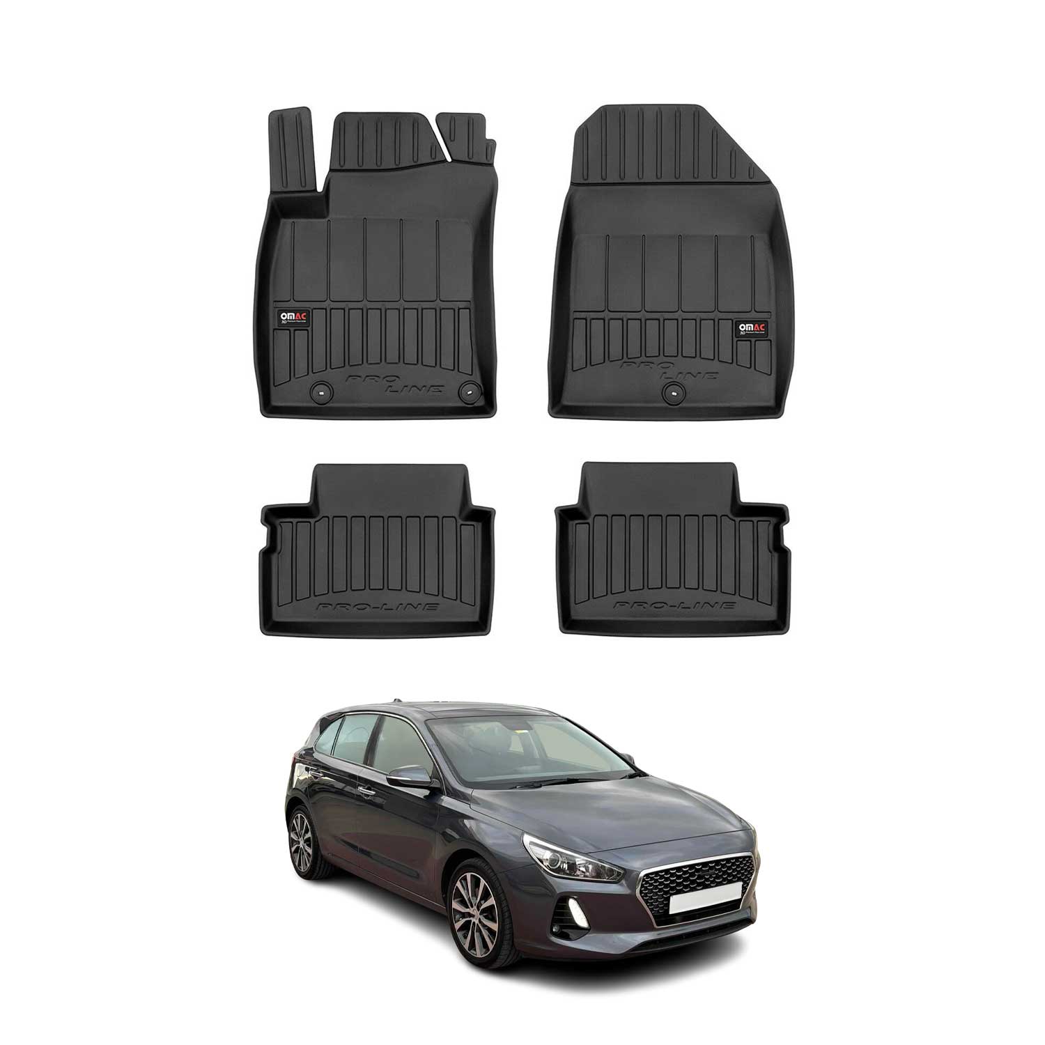 OMAC Gummi Fußmatten für Hyundai i30 2017-2026 Premium TPE Automatten Schwarz 4x