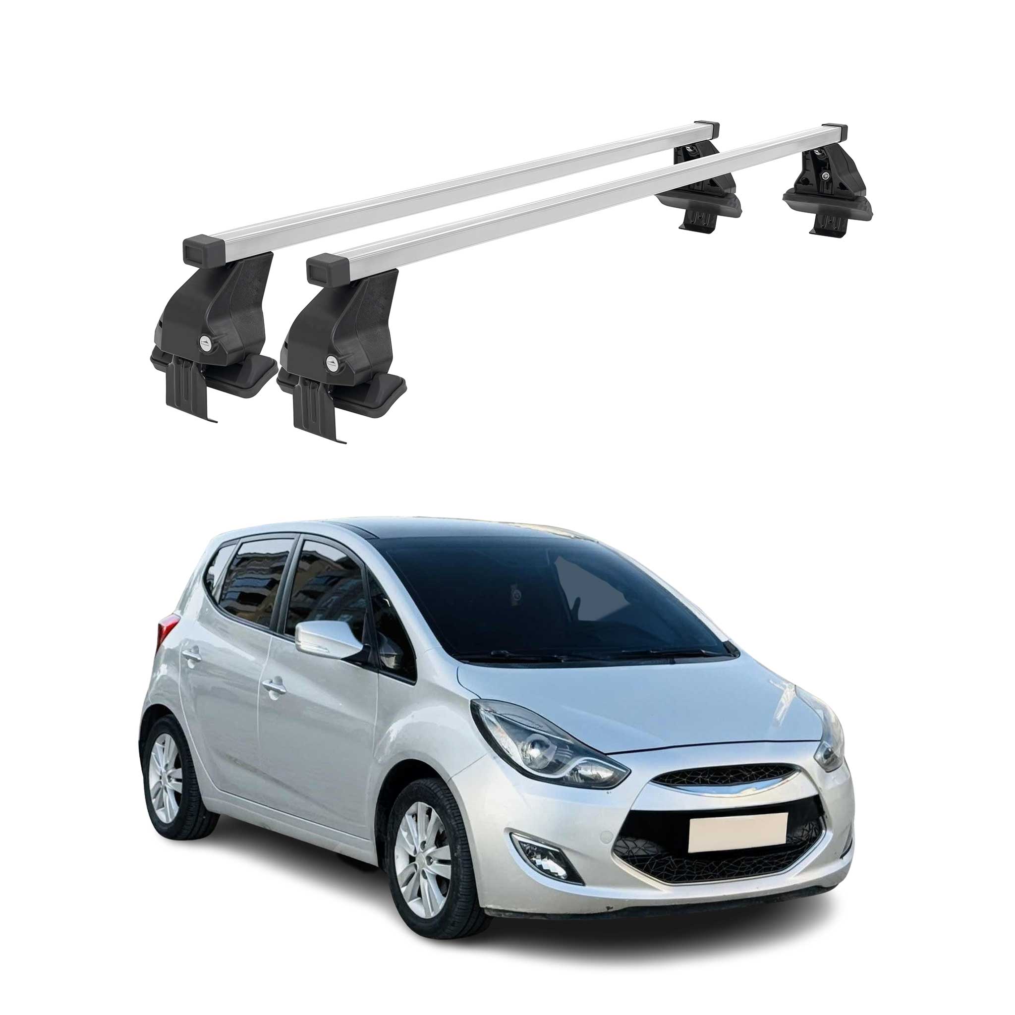 Menabo Dachträger Grundtäger für Hyundai ix20 2010-2015 50kg Stahl Silber 2 tlg