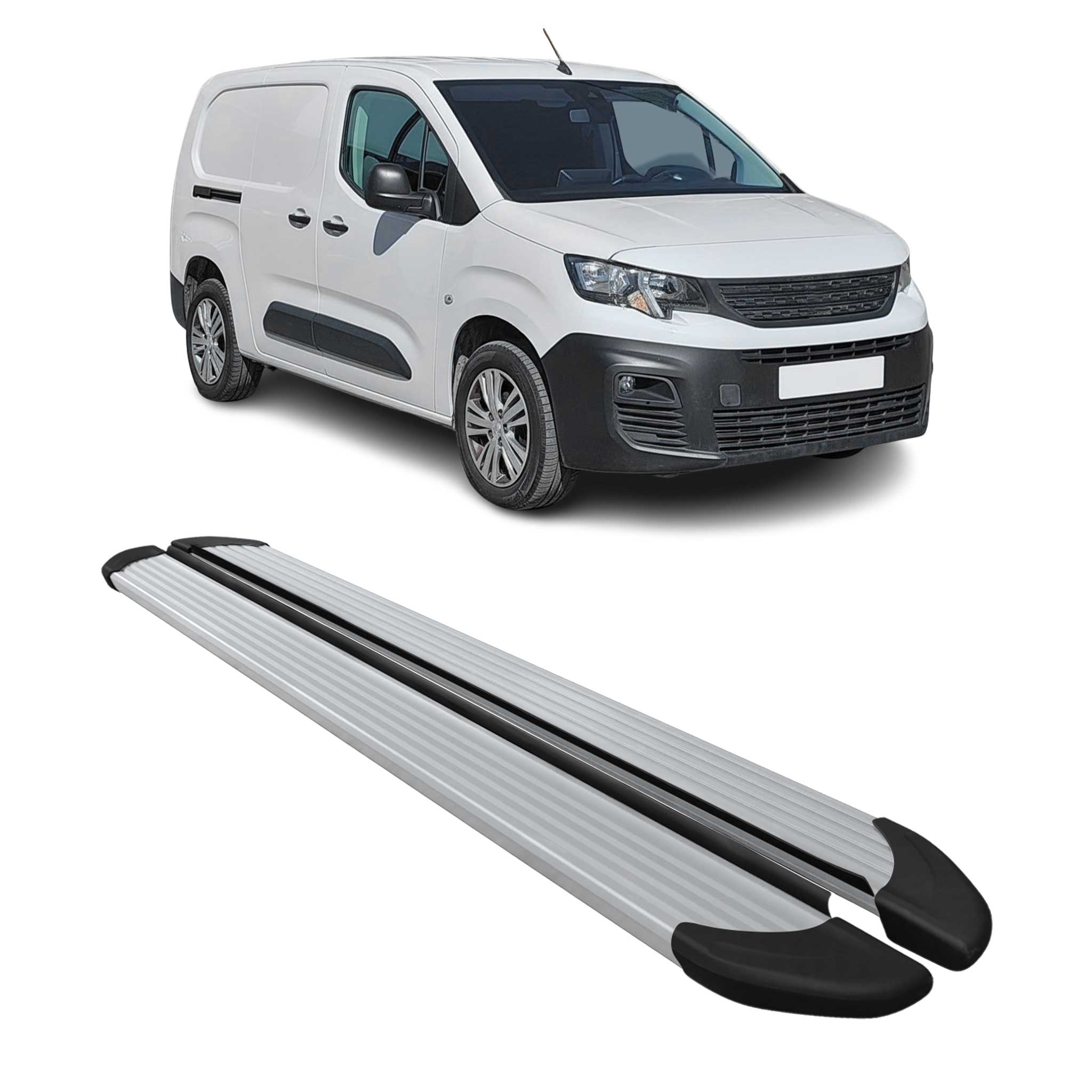 Trittbretter Seitenschweller für Peugeot Partner 2018-2026 Van L2 Alu Silber 2x