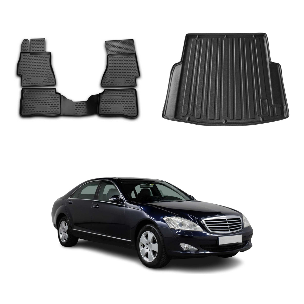 OMAC Fußmatten & Kofferraumwanne Set für Mercedes S Klasse W221 2007-2013 SWB