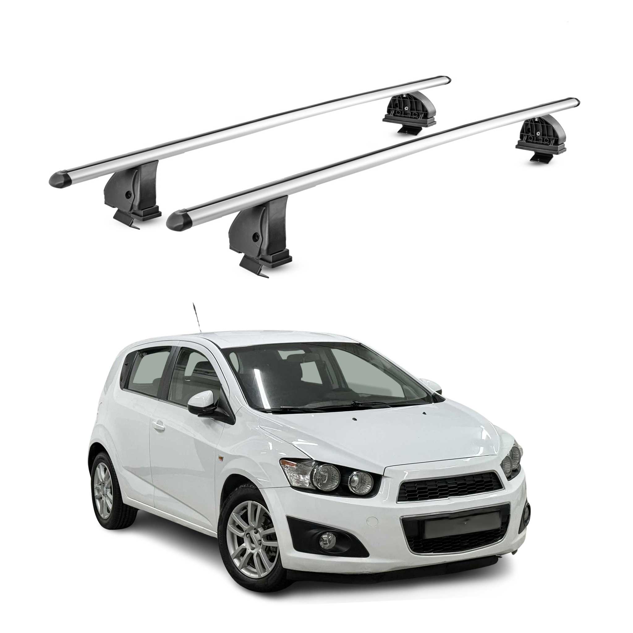 Alu Dachträger für Chevrolet Aveo II Schrägheck 2012-2016 Pre-FL T-Nut 2x Silber