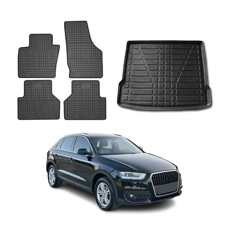 Fußmatten & Kofferraumwanne Set für Audi Q3 8U 2011-2018 Gummi Schwarz TPE 5x