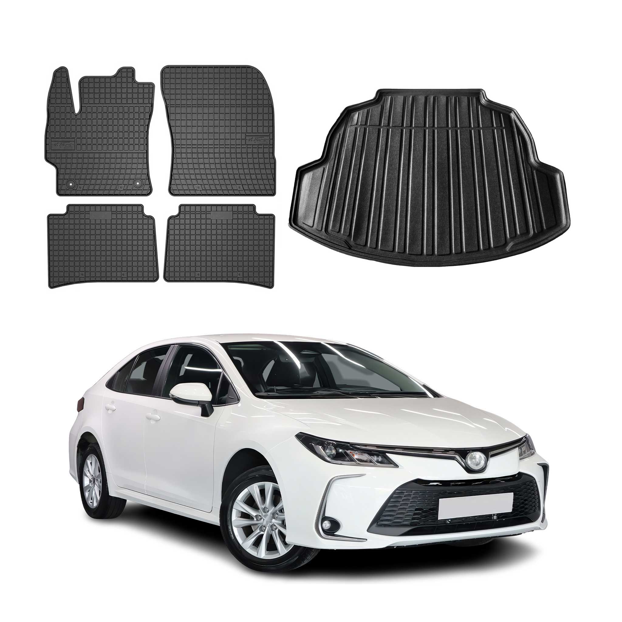 Fußmatten & Kofferraumwanne Set für Toyota Corolla Stufenheck 2019-2026 Gummi 5x