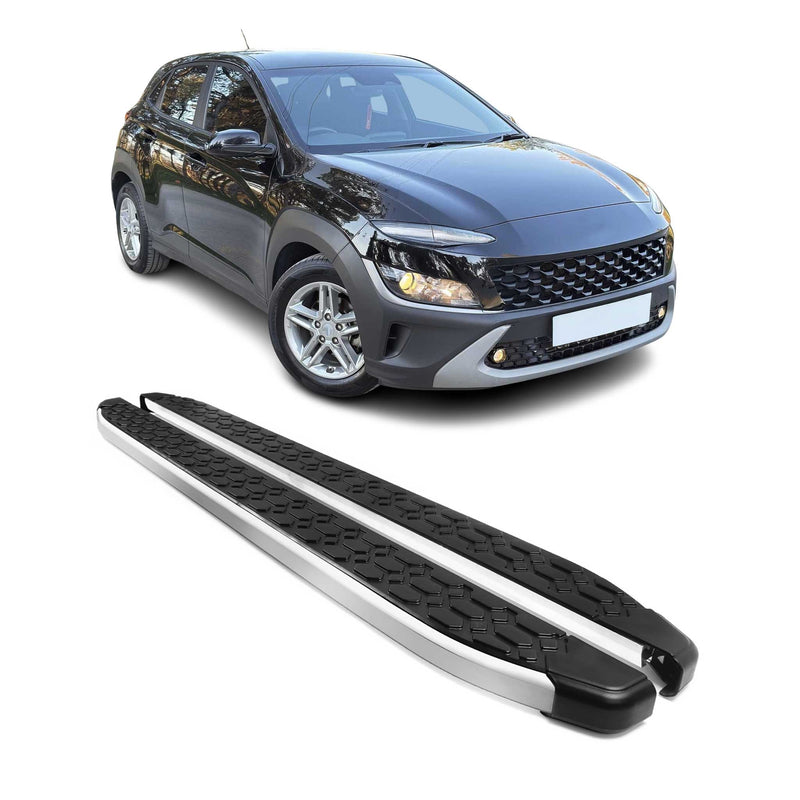 Alu Trittbretter Seitenschweller für Hyundai Kona 2018-2021 Schwarz Silber 2tlg