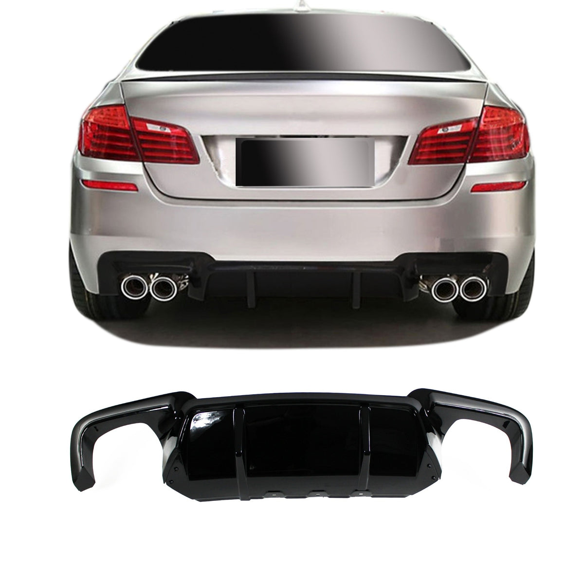 JOM Heckschürzeneinsatz für BMW 5er F10/F11 2010-2017 schwarz glänzend breite Ausführung