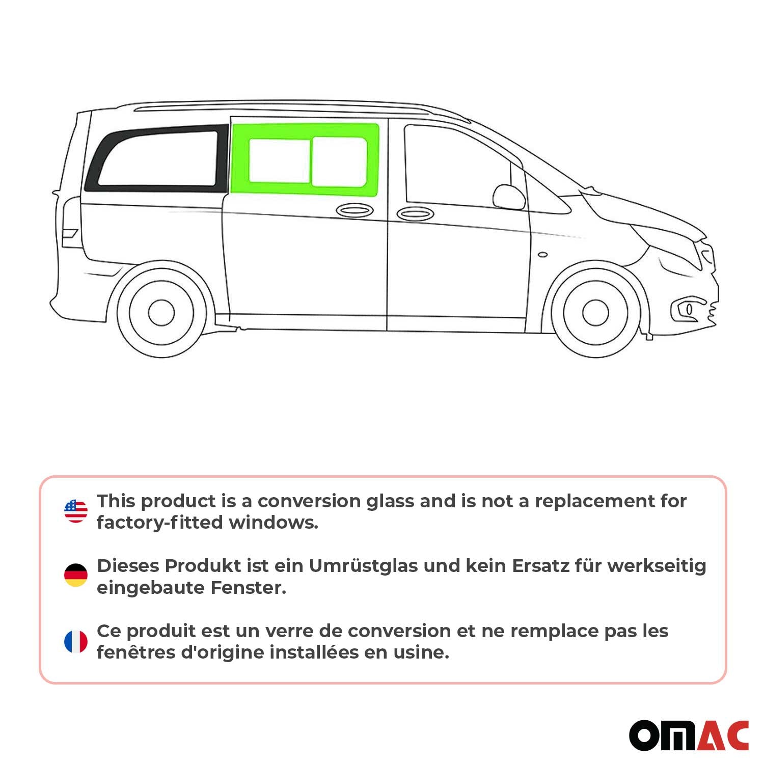 Seitenfenster Schiebefenster für Mercedes Vito W447 2014-2026 Rechts L2 L3