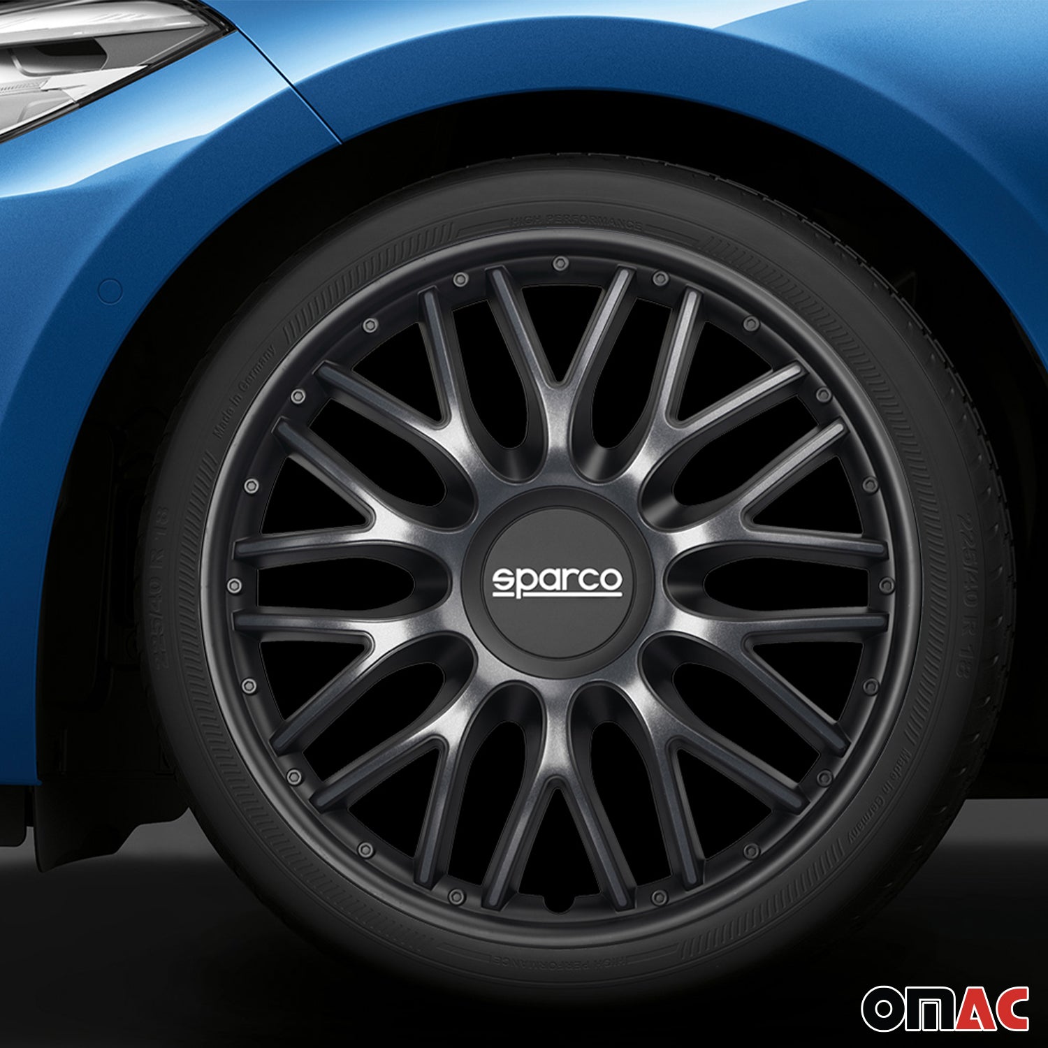 Radkappen Radzierblenden Sparco Roma 14" Zoll Auto Abdeckung Set Grau Schwarz 4x