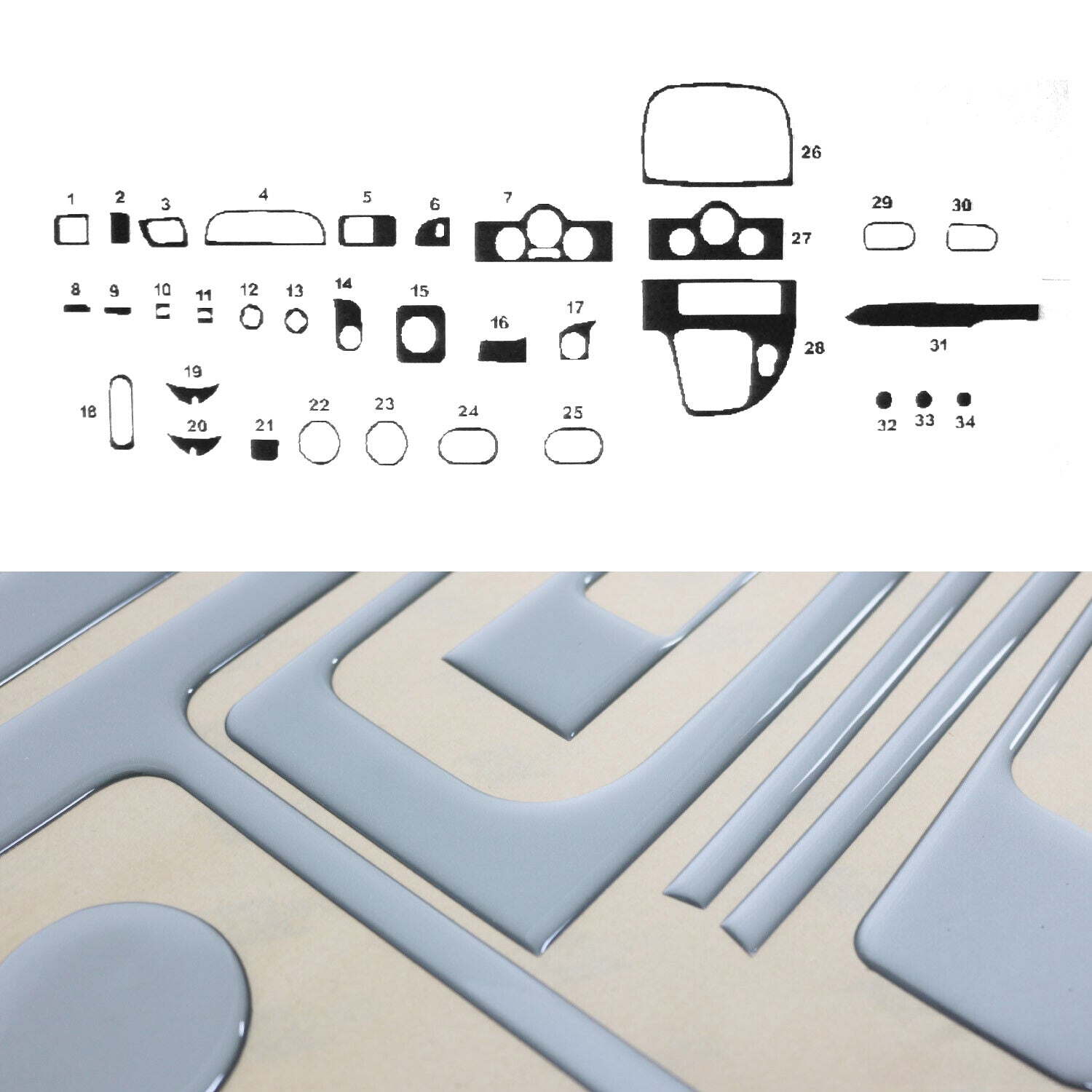 Innenraum Dekor Cockpit für Renault Kangoo 2007-2021 Aluminium Optik 34tlg