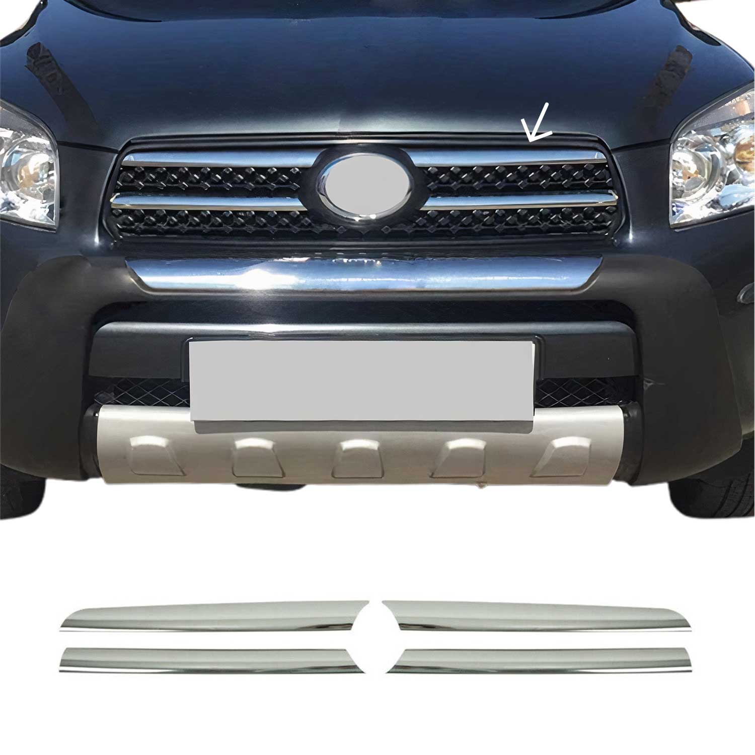 Kühlergrill Leisten Grillleisten für Toyota RAV4 2006-2009 Edelstahl Chrom 4tlg