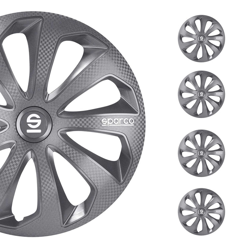 Radkappen Radzierblenden Sparco Sicilia 14" Zoll Abdeckung Set Grau Carbon 4x