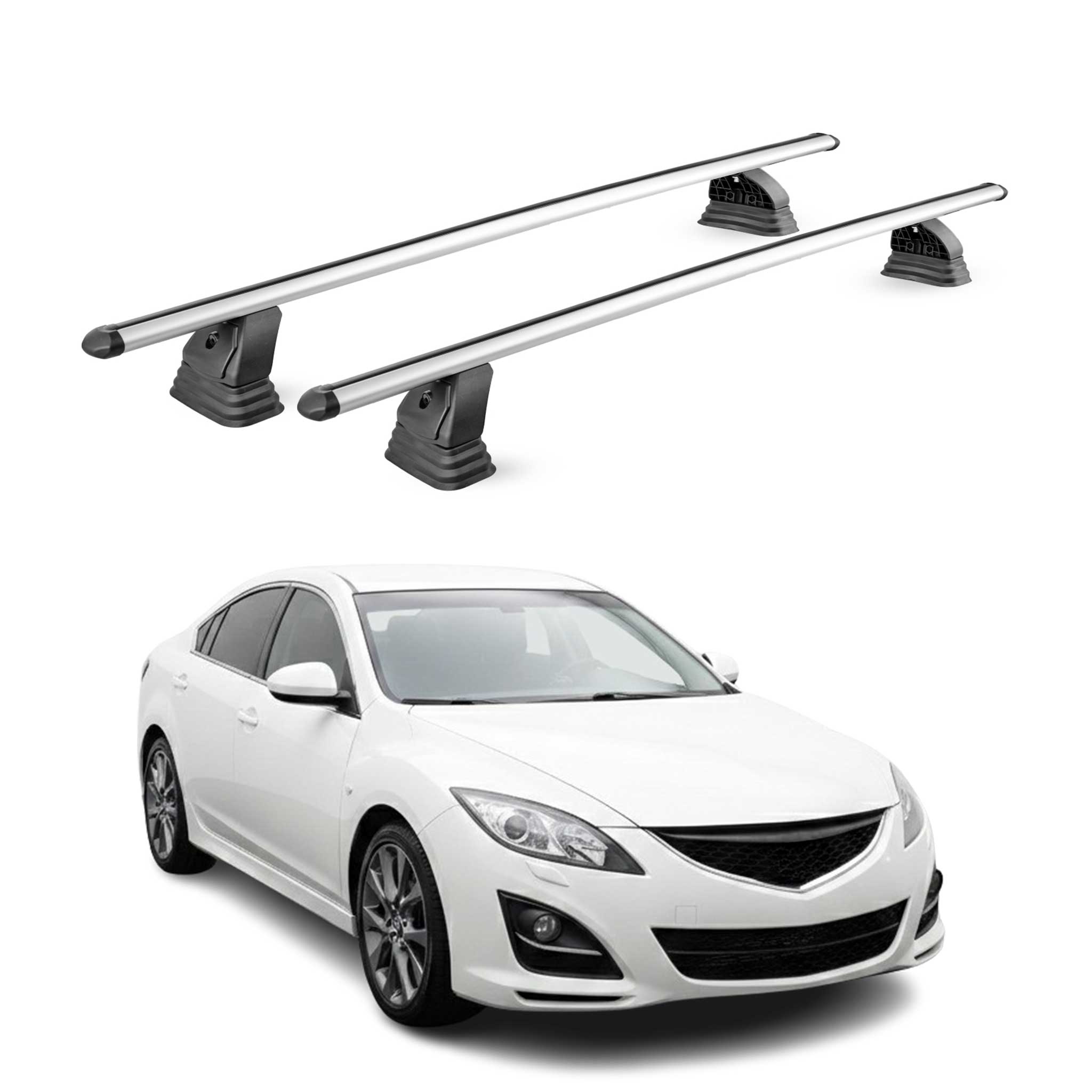 Alu Dachträger für Mazda 6 II Limo 2007-2012 TÜV T-Nut Abschließbar 2tlg Silber
