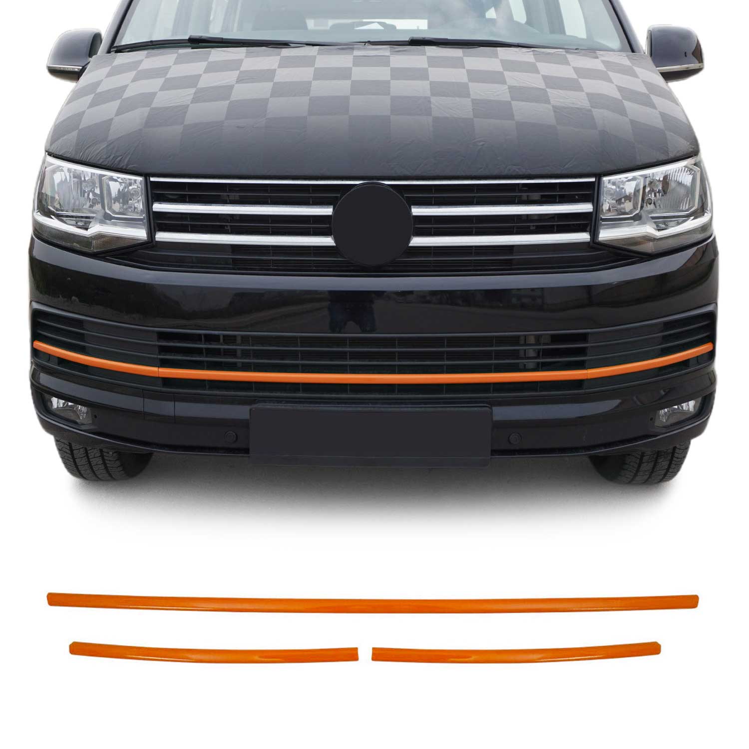 Kühlergrill Leisten für VW T6 Transporter 2015-2019 Highline Edelstahl Orange 3x