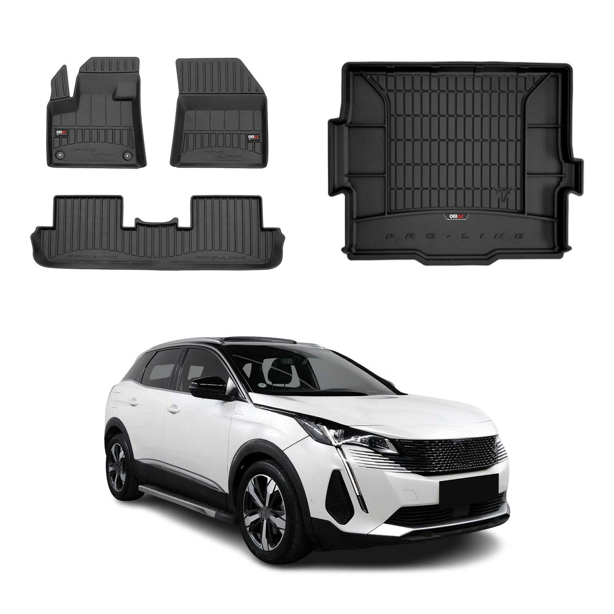 OMAC Fußmatten & Kofferraumwanne Set für Peugeot 3008 II P84 2016-2024 obere