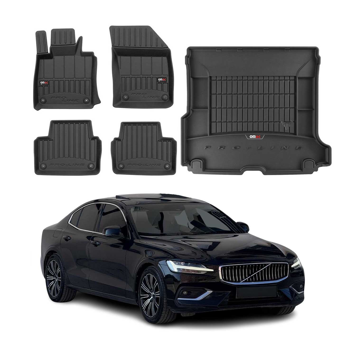OMAC Fußmatten & Kofferraumwanne Set für Volvo V60 2019-2026 Gummi Schwarz 5x