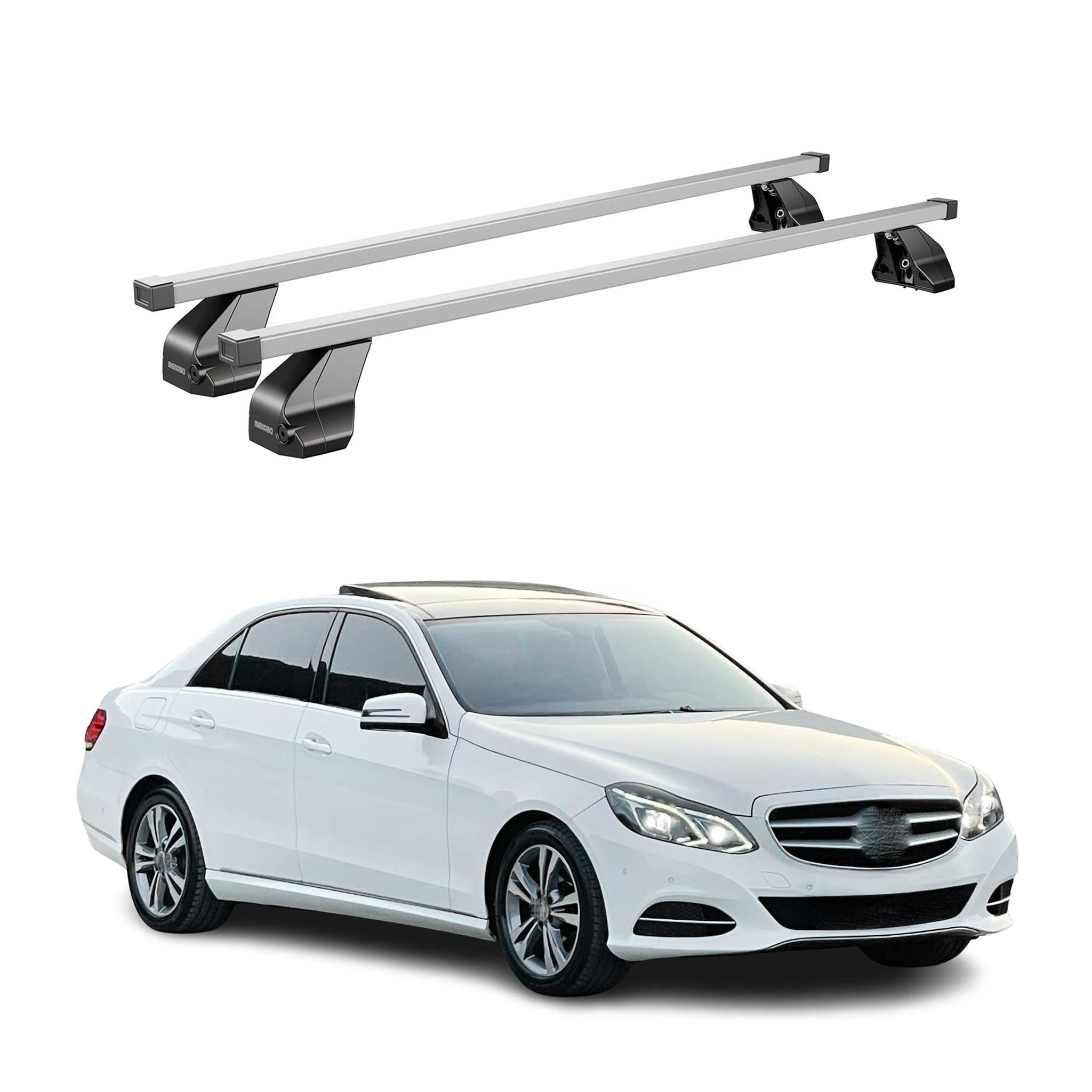 Menabo Dachträger für Mercedes E Klasse W212 Limo 2013-2016 75kg Stahl Silber 2x