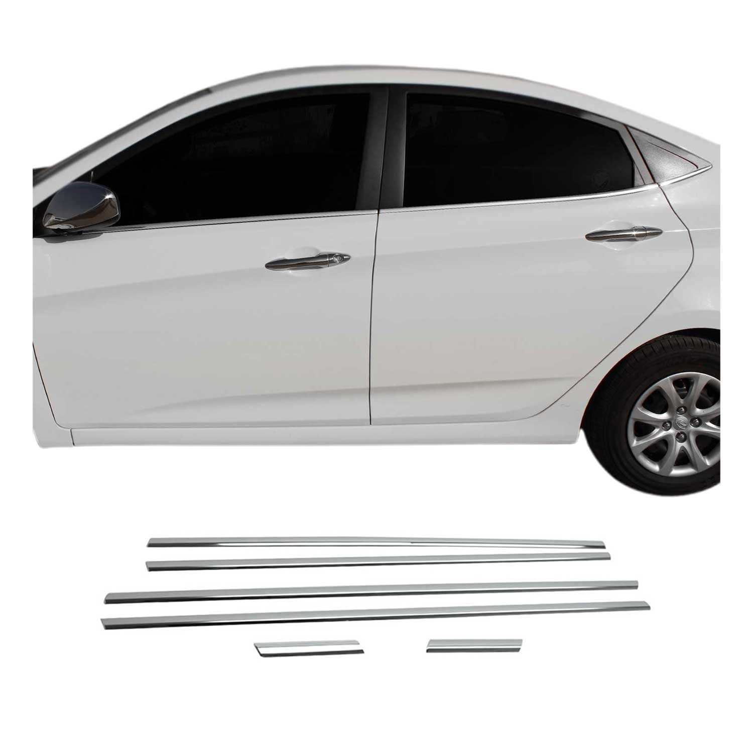 Fensterleisten Zierleisten für Hyundai Accent Blue Solaris 2012-2021 Chrom 6tlg
