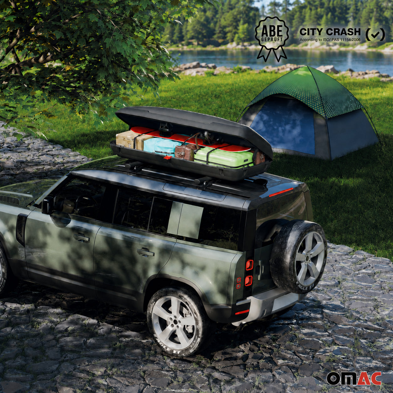 OMAC Dachbox Dachkoffer Gepäckbox 480 Liter Carbonlook Abschließbar Autobox